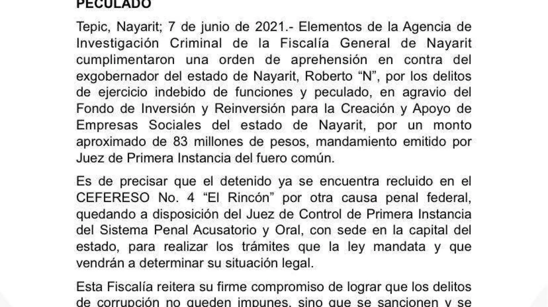 documento orden aprehensión